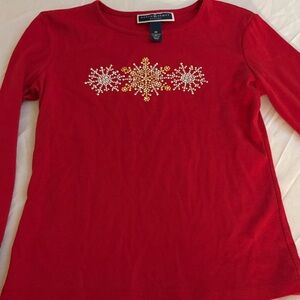 Karen Scott Festive Red Top with Gold and Silver Embellishments